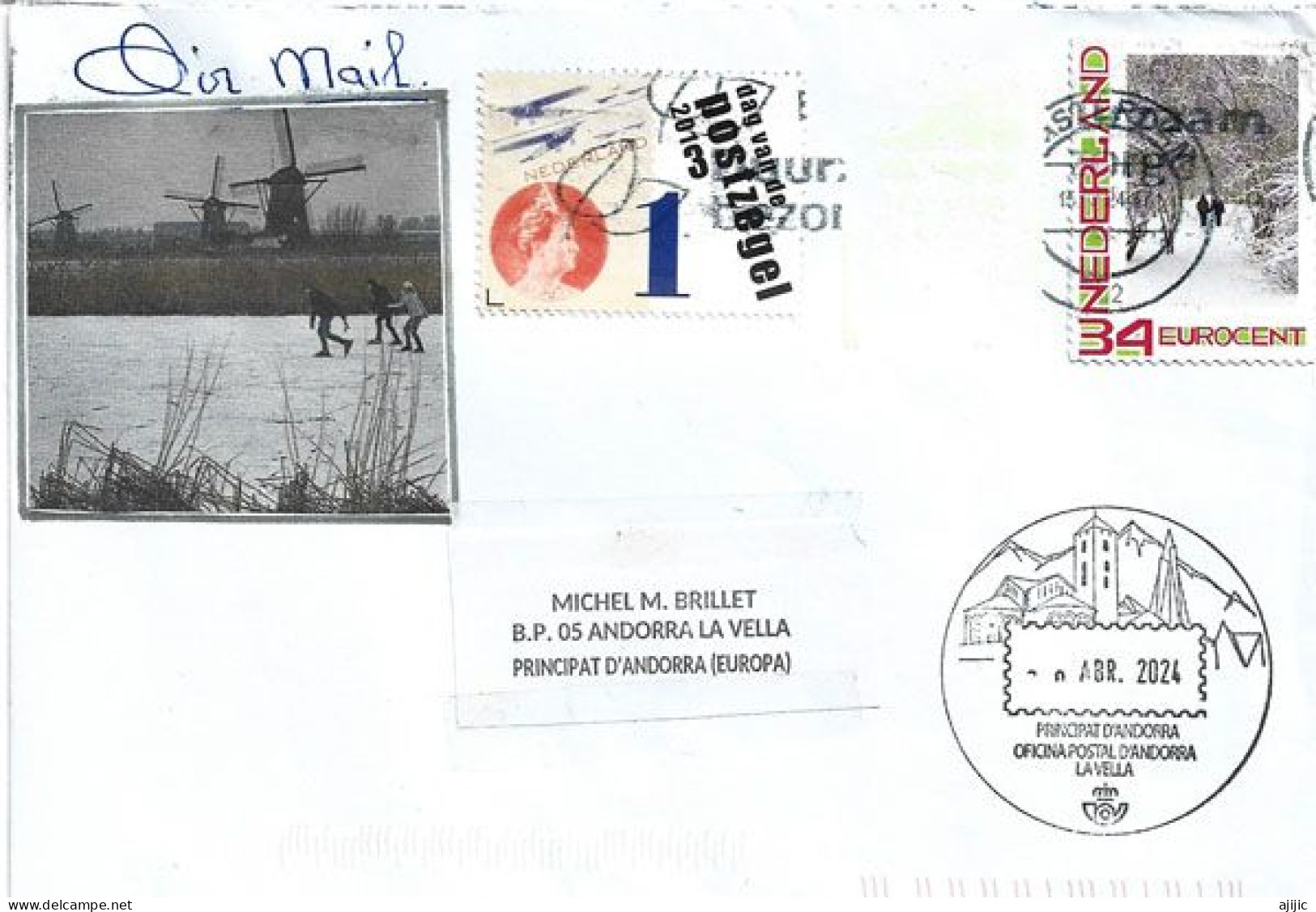 The Elfstedentocht, Ice Race In The Netherlands, Letter To Andorra 2024, With The Local Illustrated Arrival Postmark - Covers & Documents