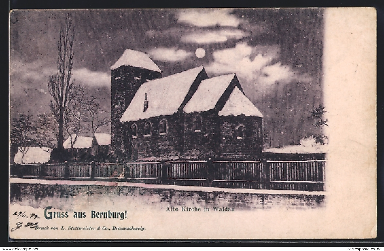 AK Bernburg, Kirche Waldau Bei Mondschein Im Winter  - Bernburg (Saale)
