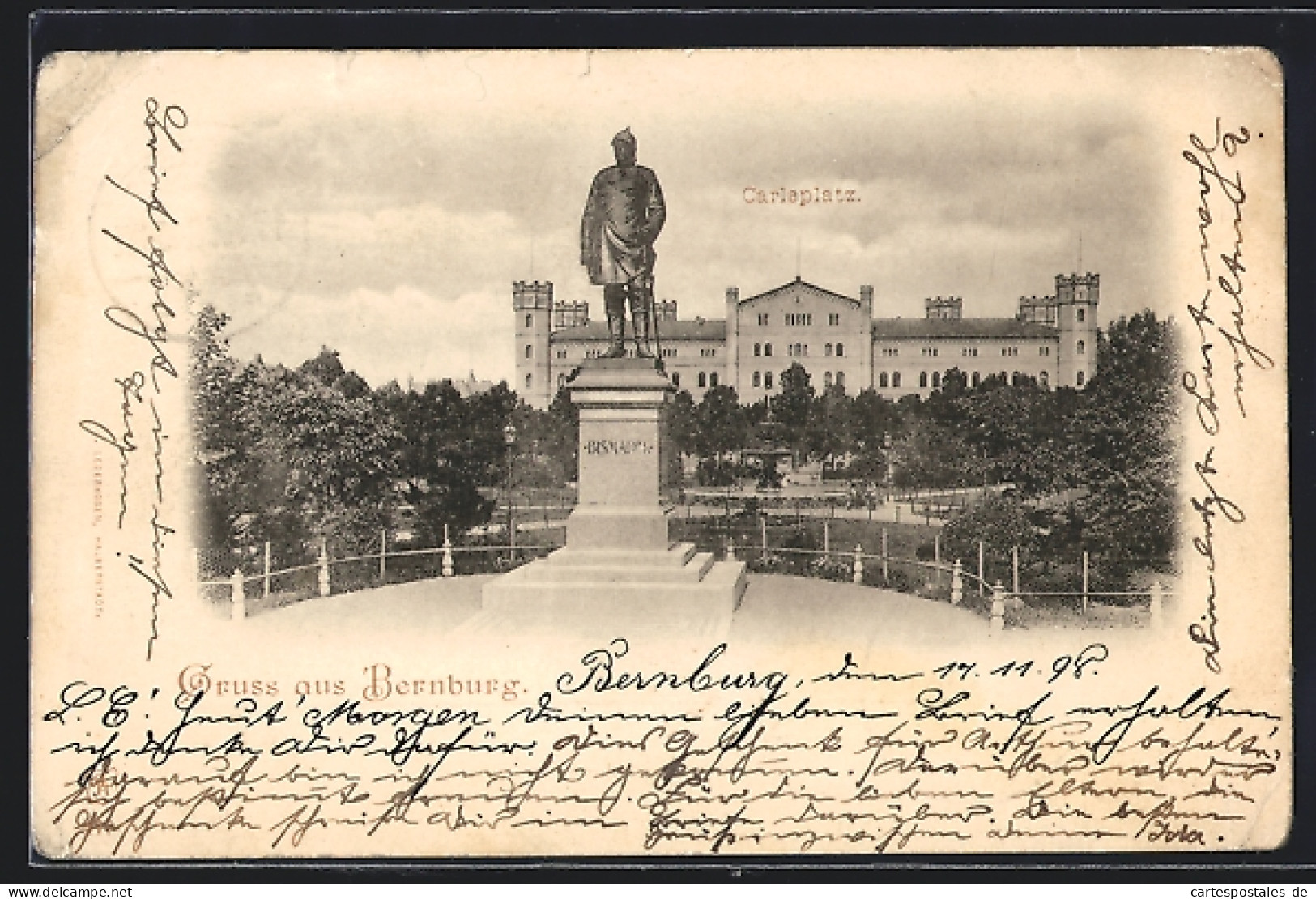 AK Bernburg, Carlsplatz Mit Bismarck-Denkmal  - Bernburg (Saale)