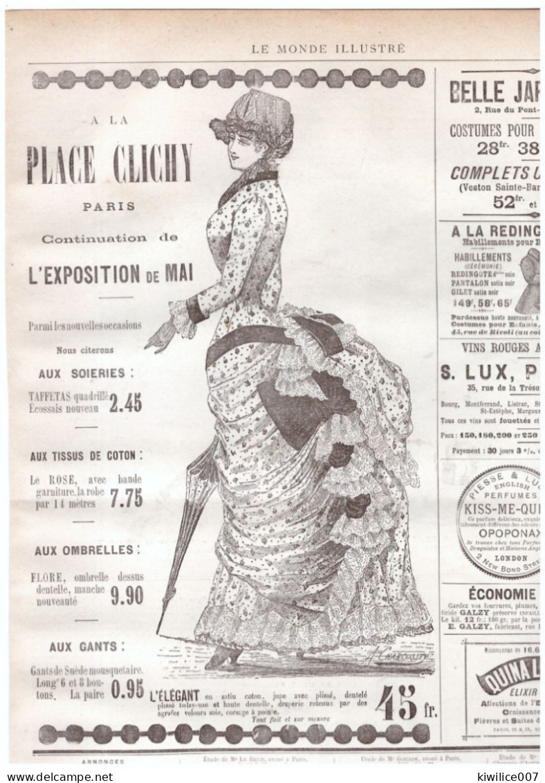 1884  Magasin Publicité A LA PLACE DE CLICHY A La Place Clichy, Paul Argand-Baraduc  75008 PARIS - Stiche & Gravuren