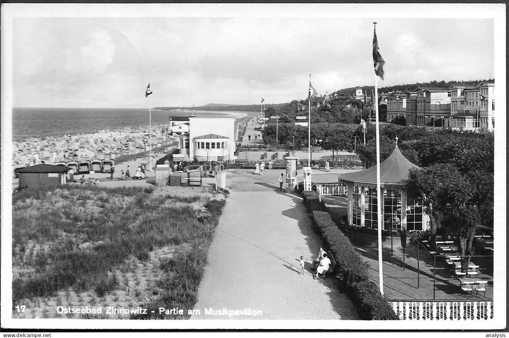 Germany Usedom Island Zinnowitz Street Scene Musikpavillon Old Real Photo PC 1940 Mailed - Zinnowitz