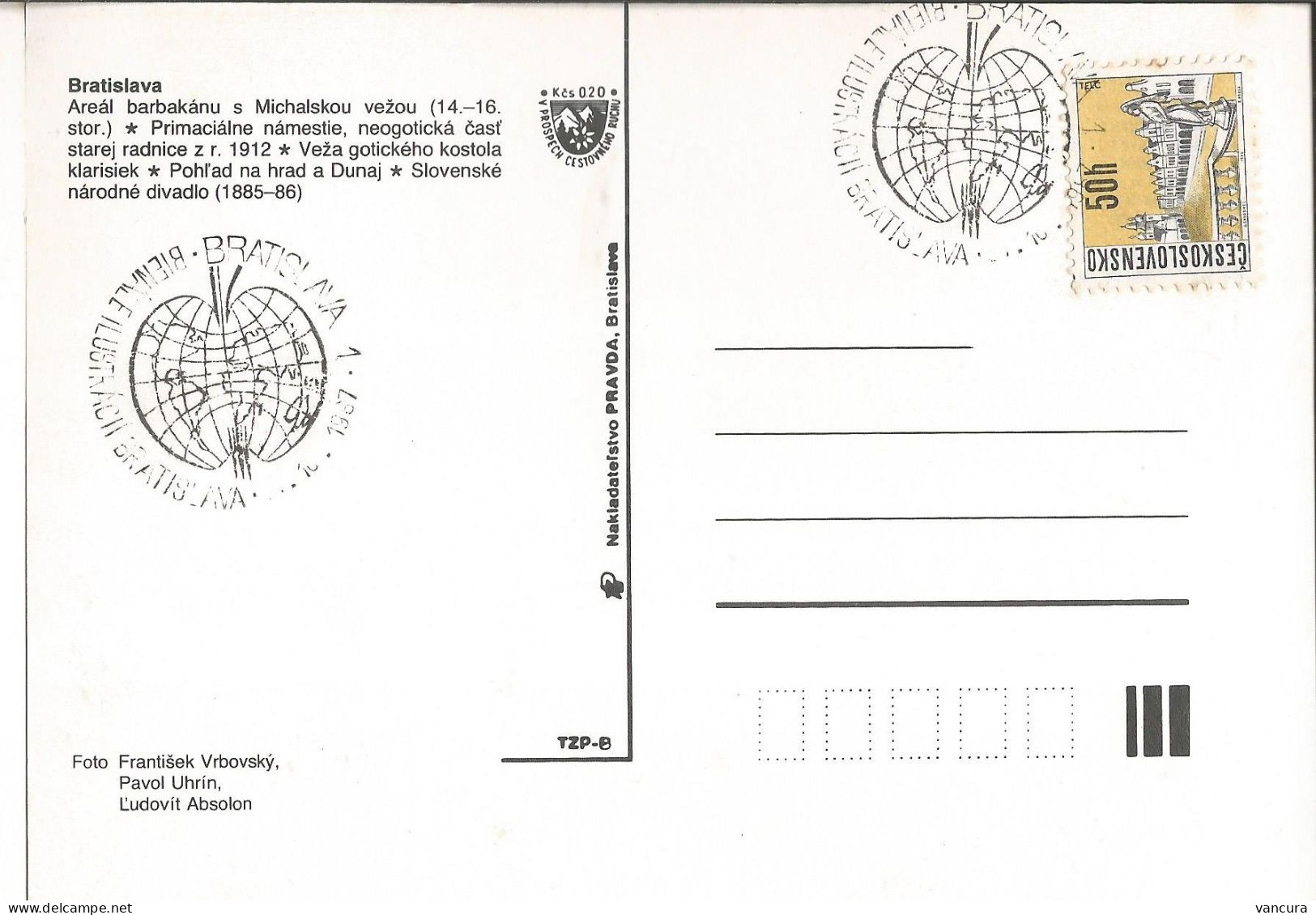 Card Slovakia Bratislava BIB Cancel 1987 - Slovaquie