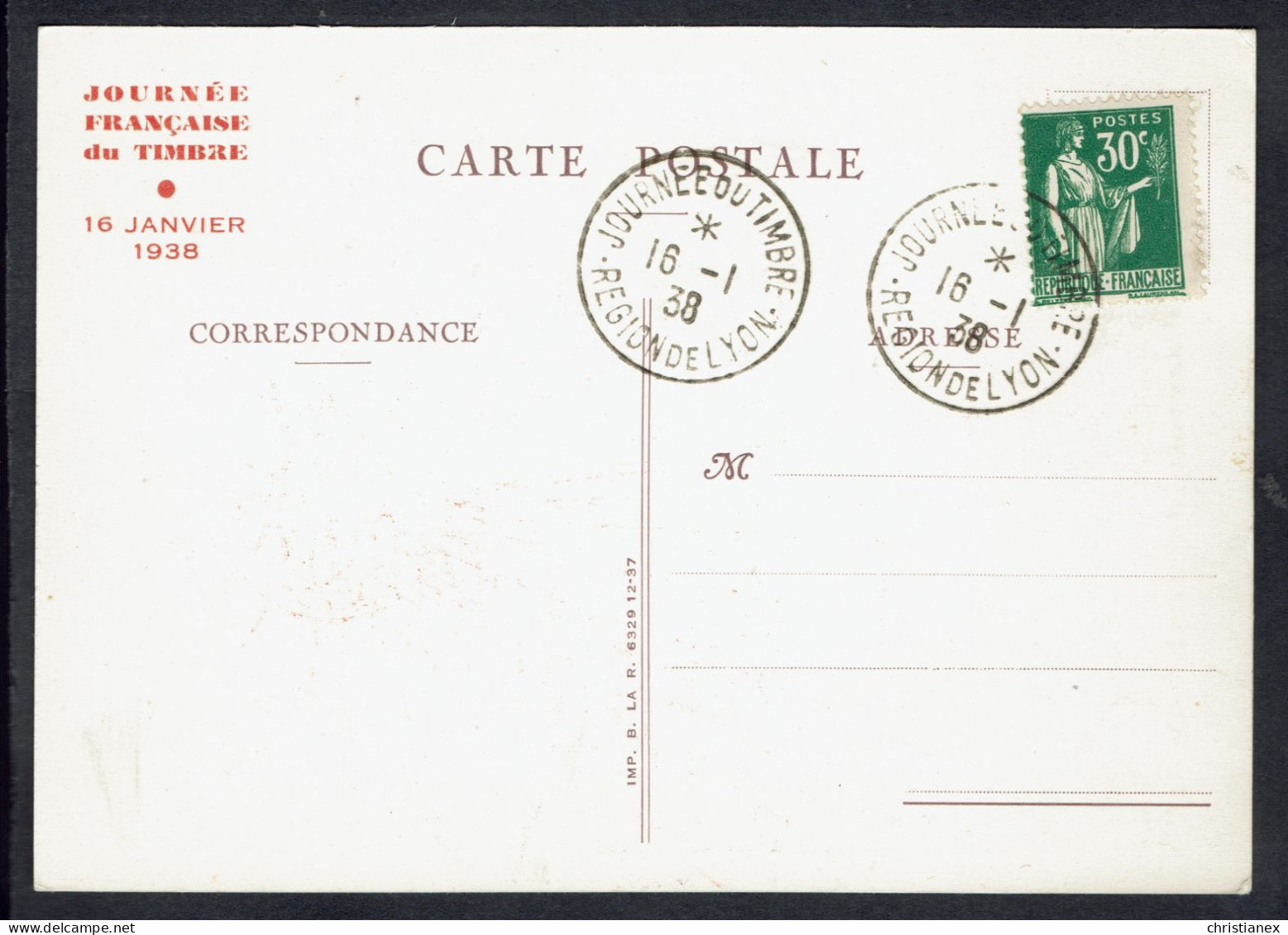 Carte Journée Du Timbre 1938  REGION DE LYON - RARE - ....-1949