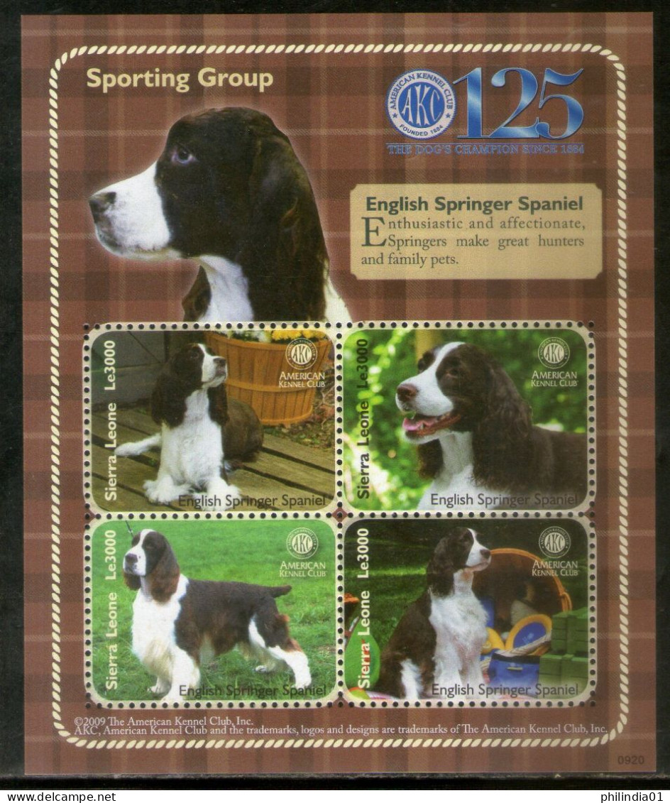Sierra Leone 2009 English Springer Spaniel Dogs Animals Sc 2950 M/s MNH # 7749 - Chiens