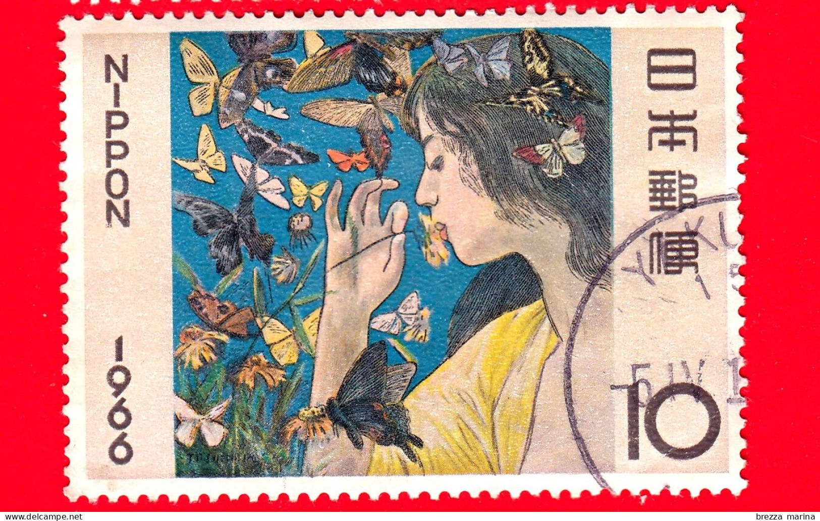 GIAPPONE - Usato - 1966 - Settimana Filatelica 1955 - Farfalle Dipinto Di Fujishima Takeji, 1904 - 10 - Gebruikt