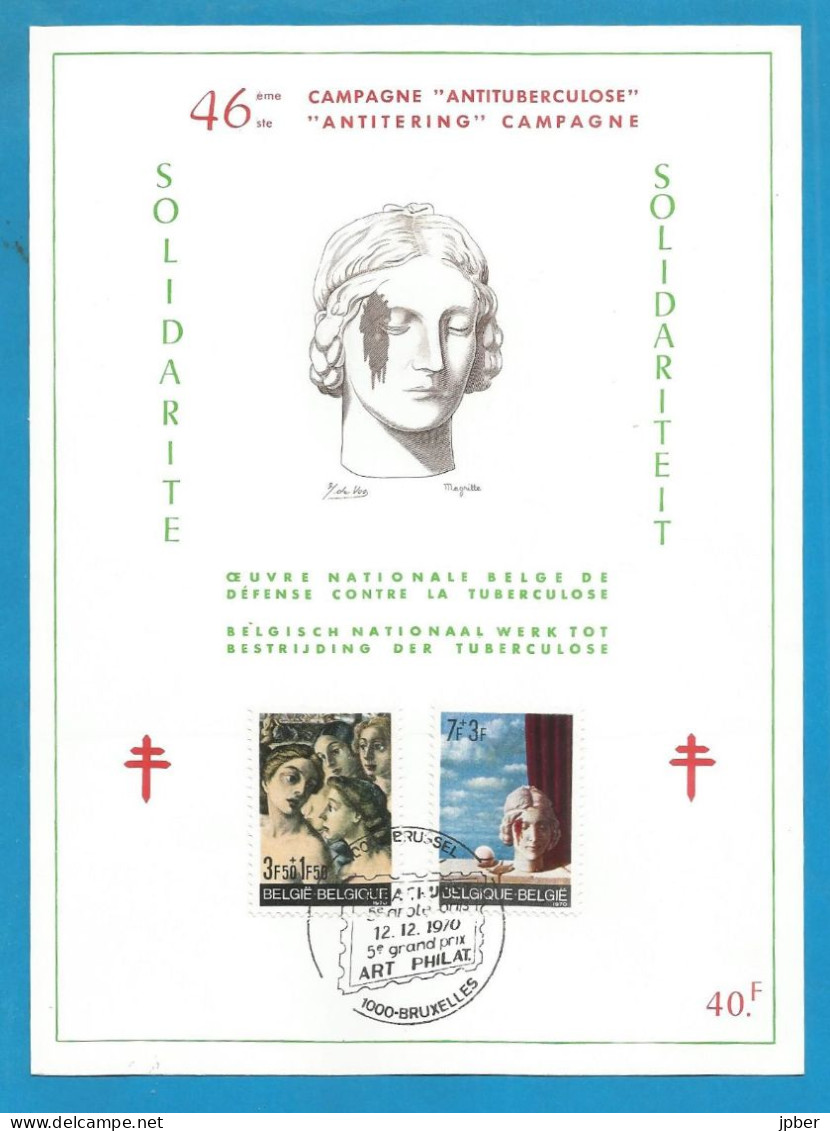 Belgique - Antituberculeux - 46e Campagne - Timbres N°1564 Et 1565 Magritte "Ville Inquiète" Et " La Mémoire" - Documents Commémoratifs