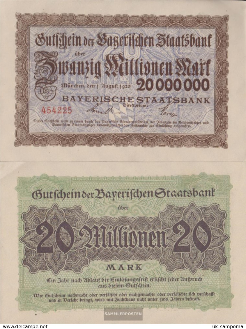 Bavaria Inflationsgeld Bavarian Staatsbank Used (III) 1923 20 Million Mark - 20 Mio. Mark