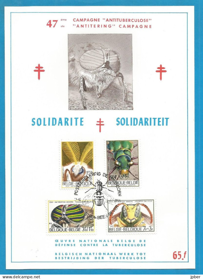 Belgique - Antituberculeux - 47e Campagne - Timbres N°1610 à 1612 - Insectes (Papillon, Taon, Poliste, Cicindèle) - Gedenkdokumente