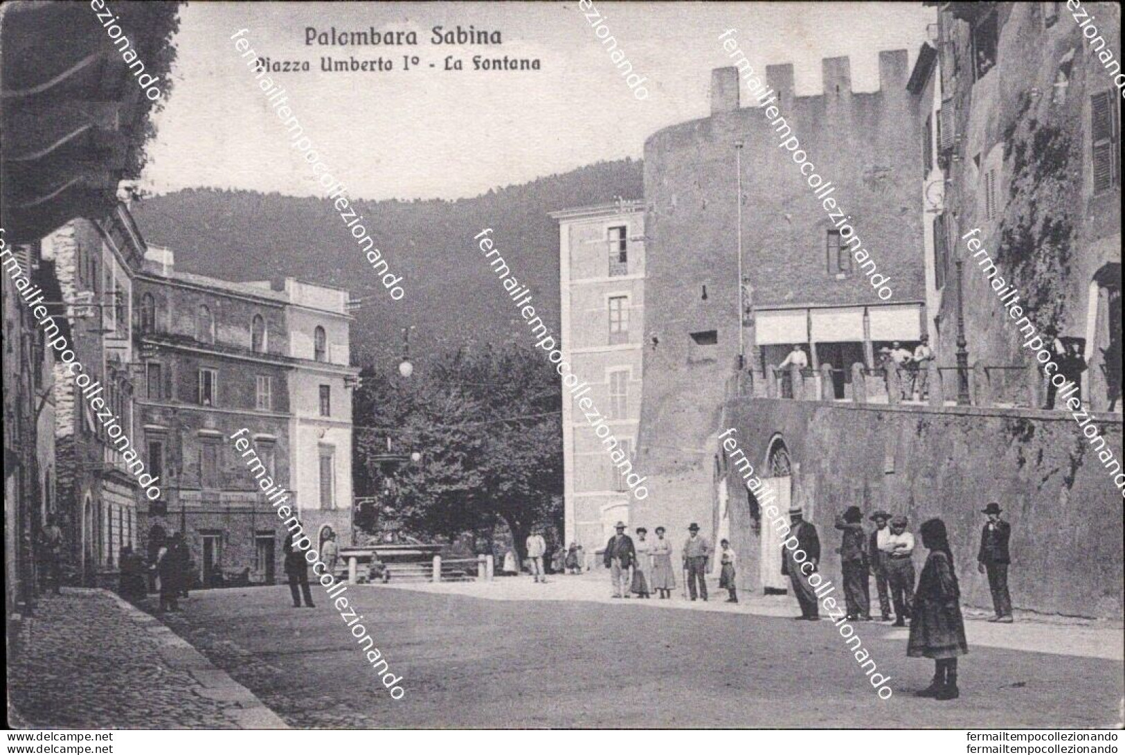 Ba682 Cartolina Palombara Sabina Piazza Umberto I La Fontana Roma 1919 Lazio - Autres & Non Classés
