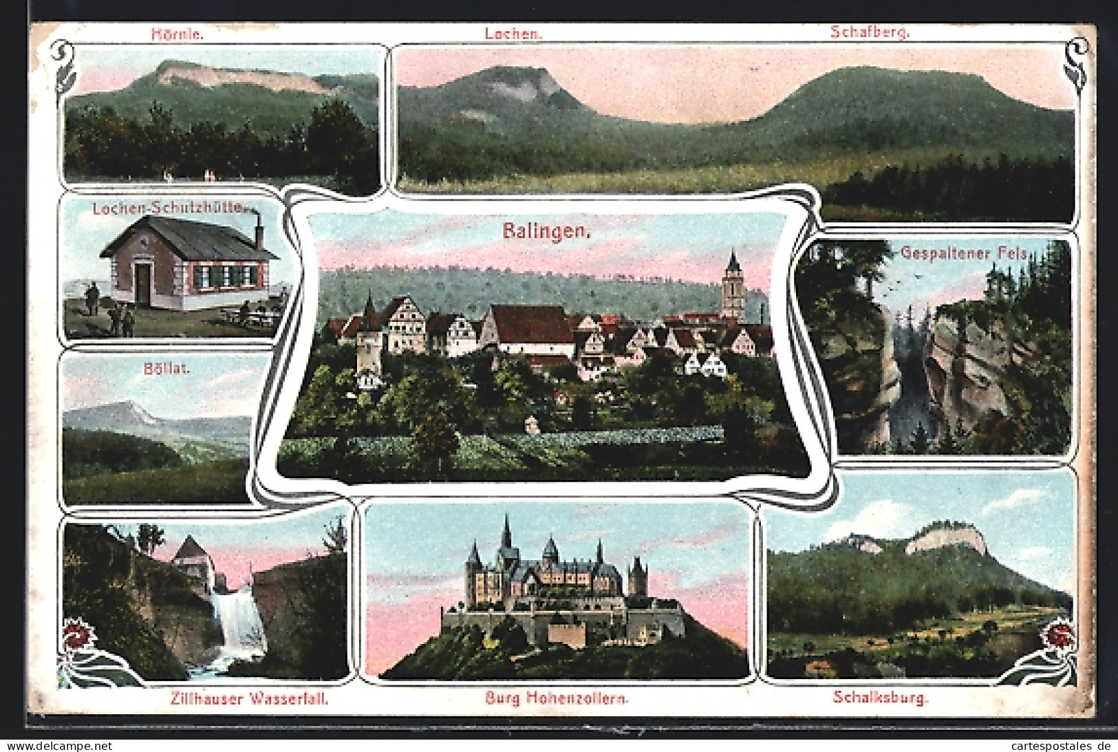 AK Balingen, Burg Hohenzollern, Hörnle, Wasserfall  - Balingen