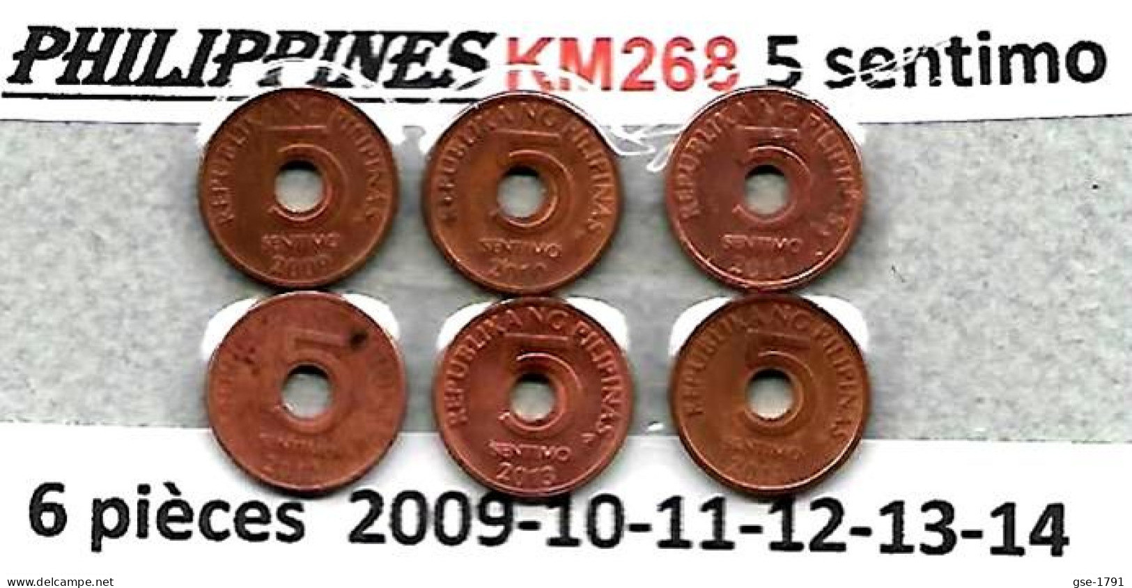 PHILIPPINES  Réforme Coinnage, 5 Sentimos, KM 268, Série  6 Pièces 2009-2010-2011-2012-2013- 14 TTB - Philippines