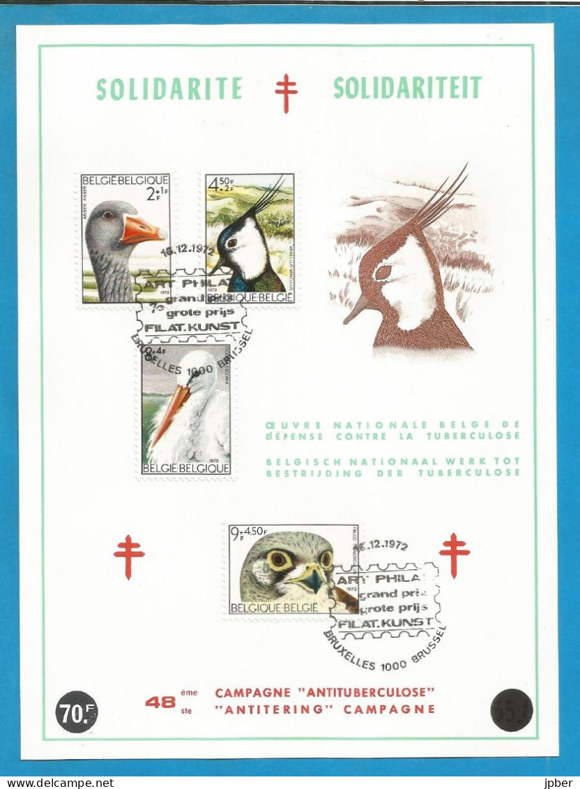 Belgique - Antituberculeux - 48e Campagne - Timbres N°1652à1655 Oiseaux Du Zwin - Oie, Vanneau, Cigogne, Faucon - Herdenkingsdocumenten