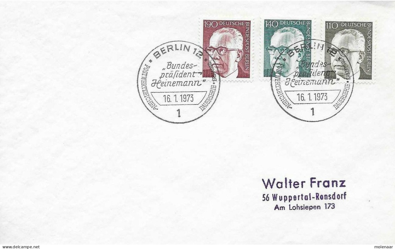 Postzegels > Europa > Duitsland > Berlijn > 1e Dag FDC (brieven) 428.430.433 (17162) - 1971-1980