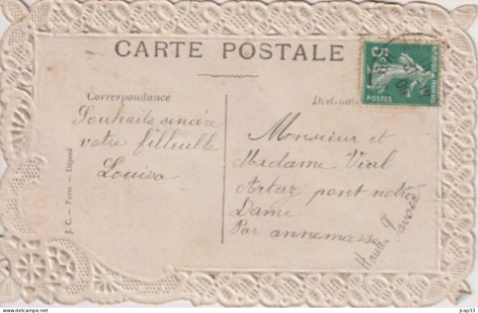 FANTAISIE  -  COLOMBE APPORTANT UN MESSAGE  -  J.C. PARIS  - - Brodées