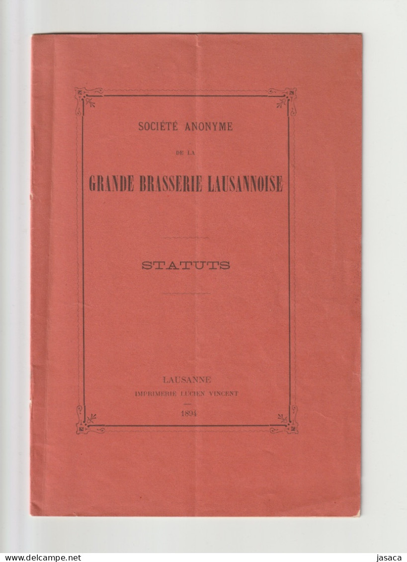 S.A. De La Grande Brasserie Lausannoise Lausanne Statuts 1894 - Switzerland