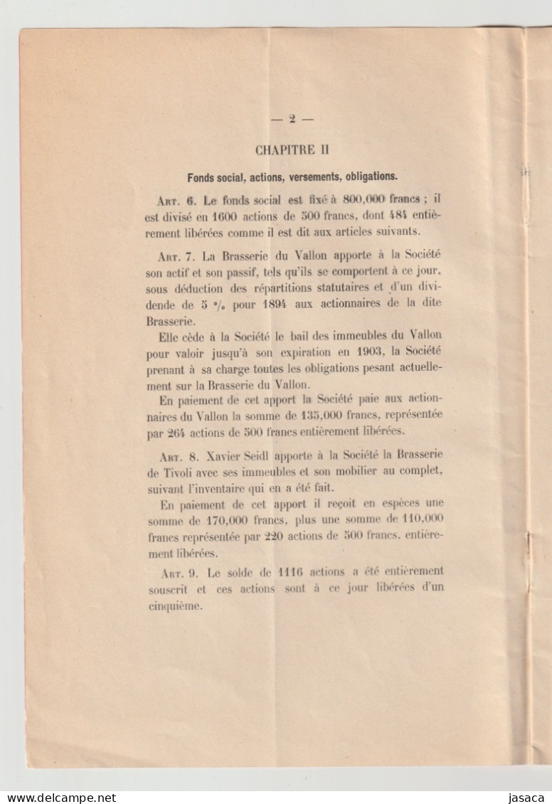 S.A. De La Grande Brasserie Lausannoise Lausanne Statuts 1894 - Switzerland