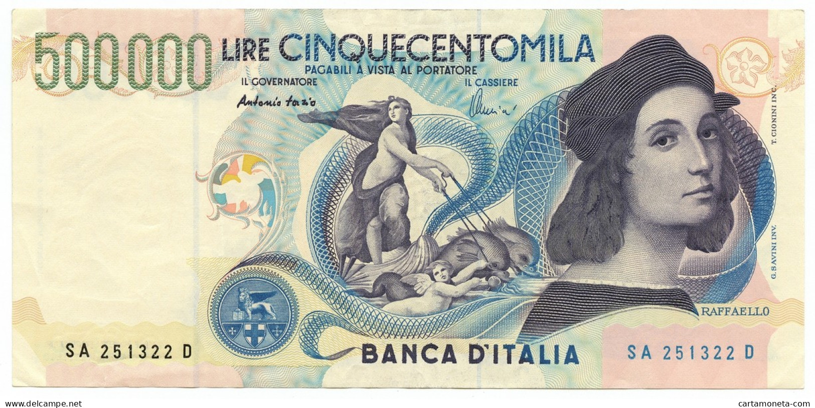 500000 LIRE BANCA D'ITALIA RAFFAELLO LETTERA A 13/05/1997 QSPL - Autres & Non Classés