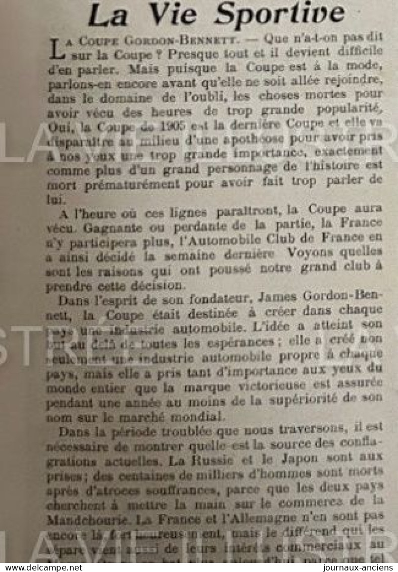 1905 COURSE AUTOMOBILE - LA COUPE GORDON BENNETT - LES DIX HUIT ENGAGÉS  - LA VIE ILLUSTRÉE - 1900 - 1949