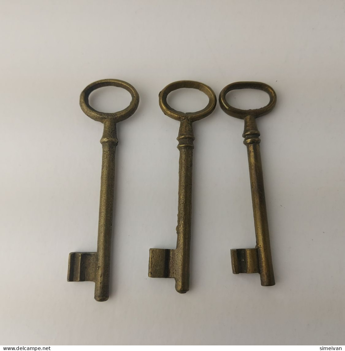 Vintage Lot Of 3 Different Brass Keys Skeleton Keys 10 Cm #5548 - Ancient Tools