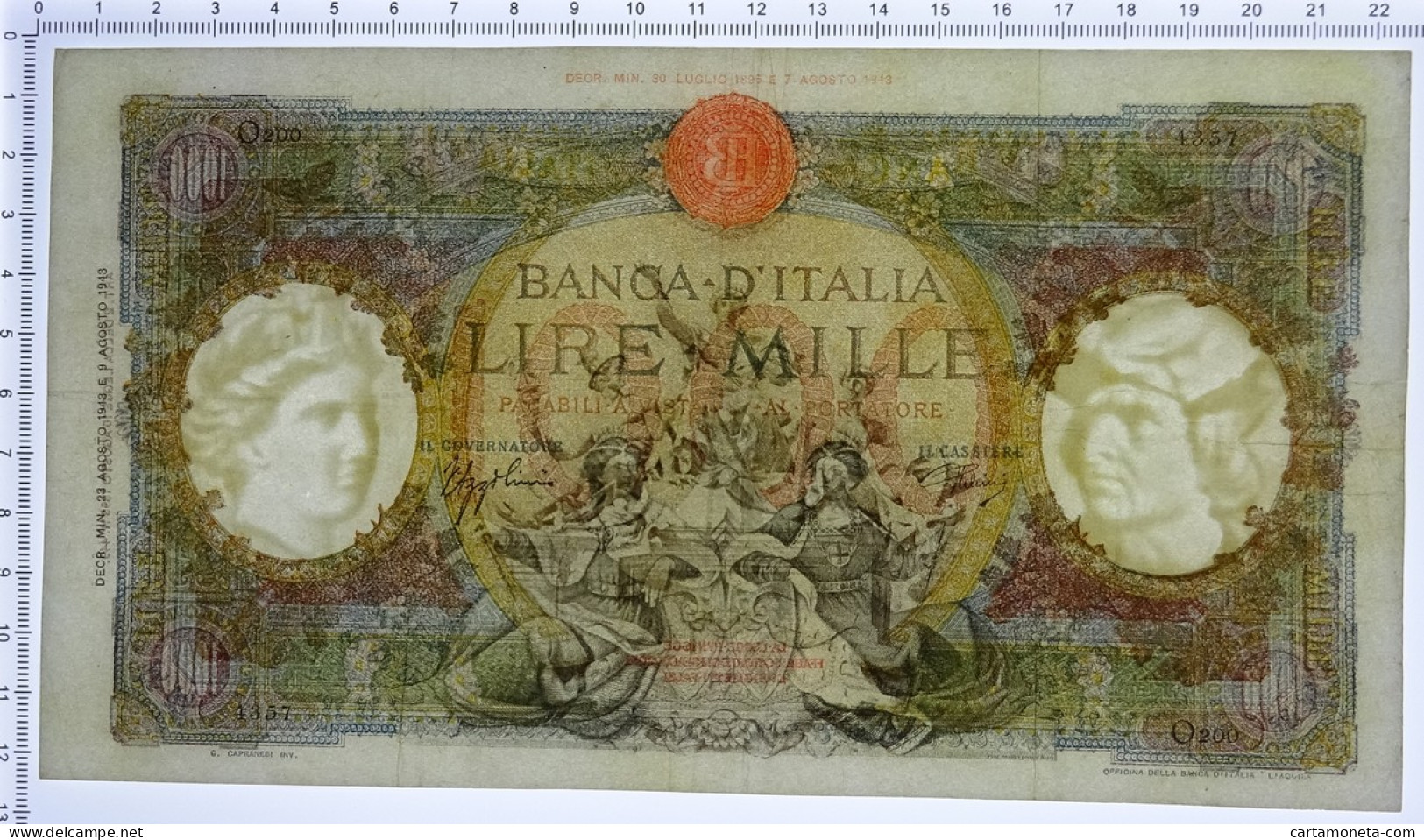 1000 LIRE CAPRANESI REPUBBLICHE MARINARE RETRO BI 23/08/1943 BB/BB+ - Otros