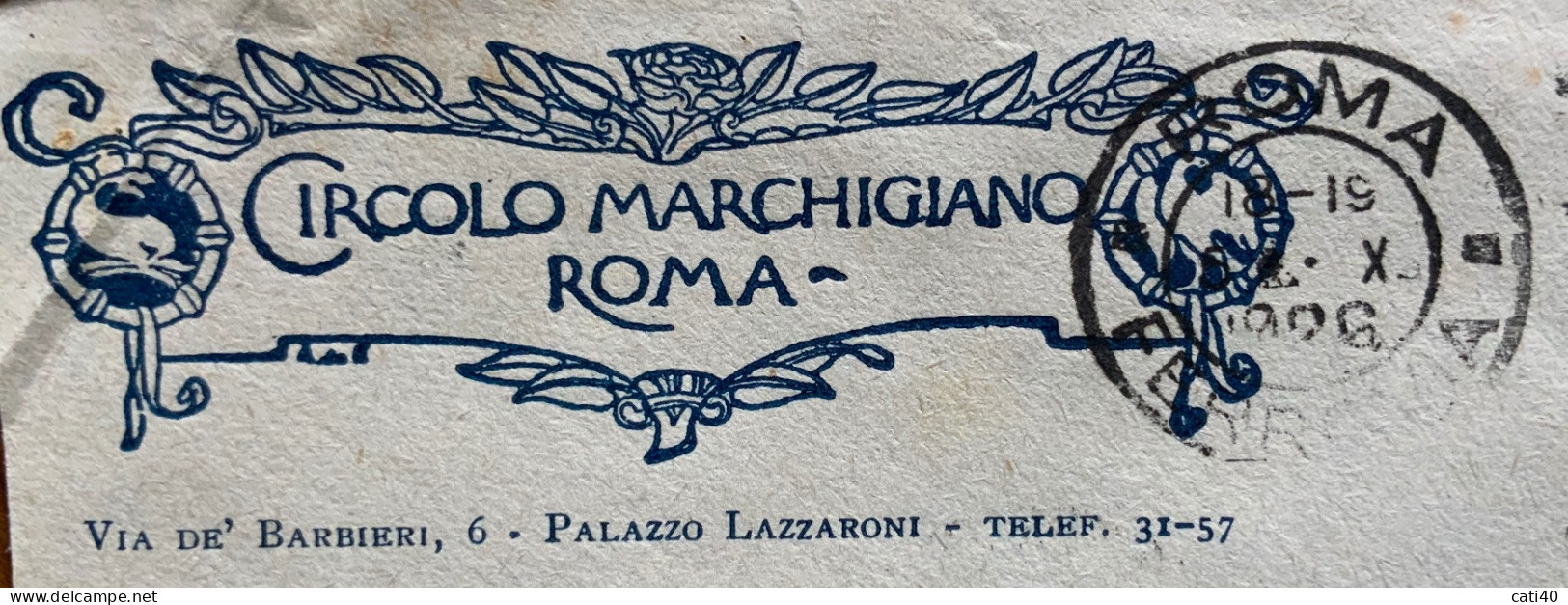 CIRCOLO MARCHIGIANO - ROMA - BUSTA INTESTATA PER GROTTAMMARE IN DATA 6/10/26 - Marcophilie