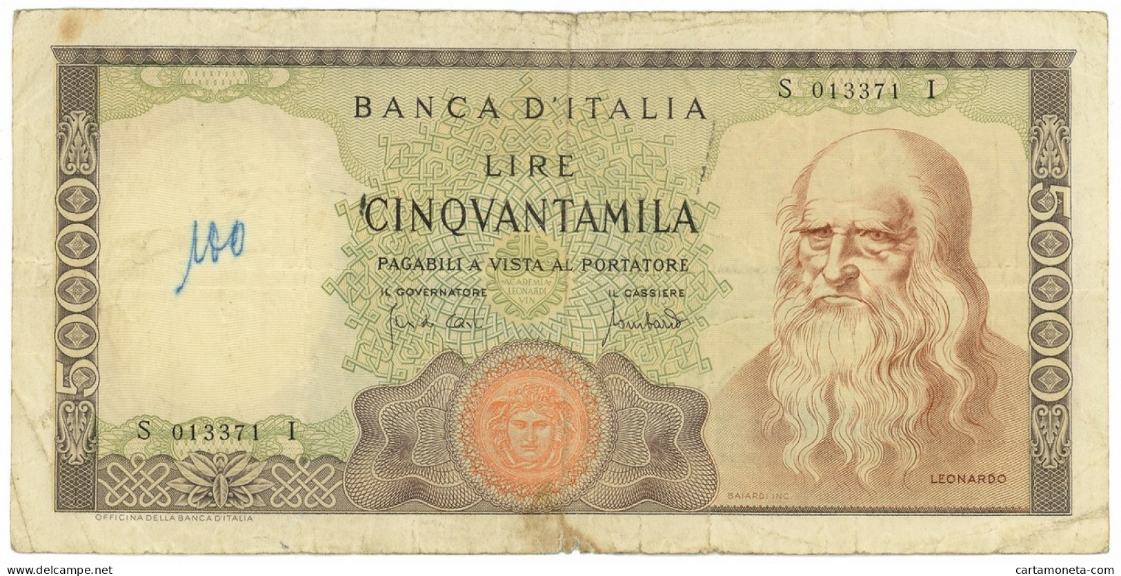 50000 LIRE BANCA D'ITALIA LEONARDO DA VINCI SENZA FIBRILLE 19/07/1970 QBB - Otros & Sin Clasificación