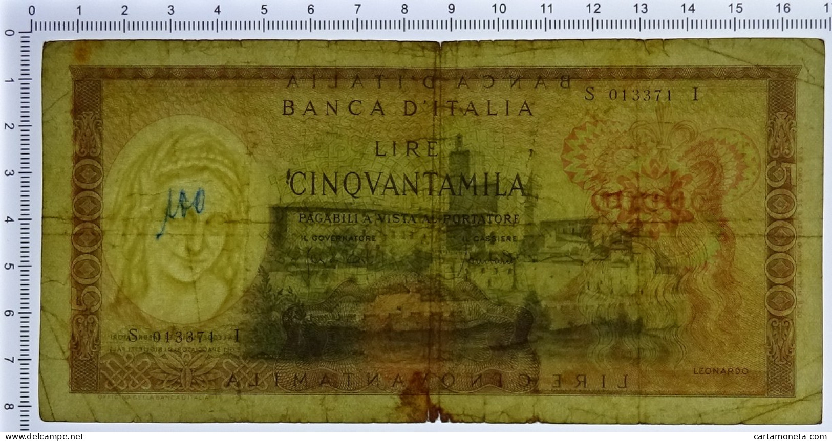 50000 LIRE BANCA D'ITALIA LEONARDO DA VINCI SENZA FIBRILLE 19/07/1970 QBB - Sonstige & Ohne Zuordnung