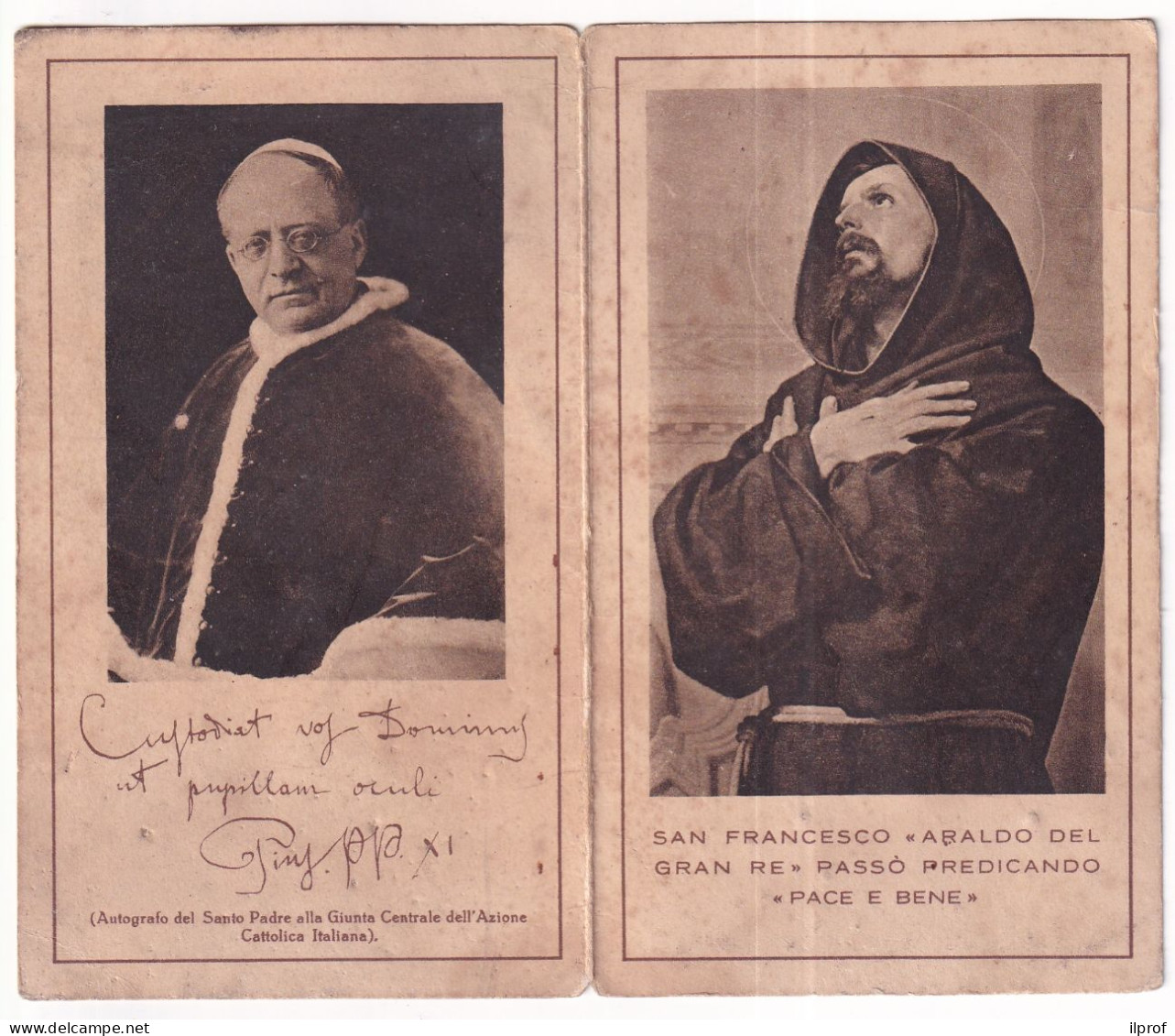San Francesco D'Assisi Vecchio Santino Pieghevole 1927 Con Papa Pio XI°- Rif. S435 - Religion & Esotericism