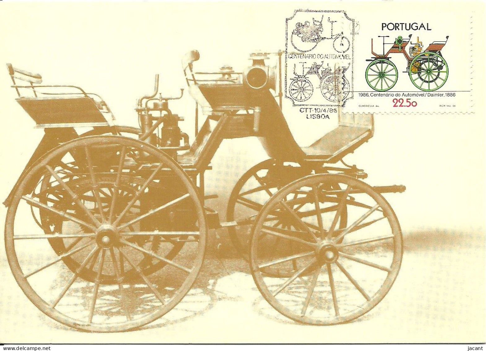 30837 - Carte Maximum - Portugal - 100 Anos Automovel - Caleche Daimler 1886 - Cartes-maximum (CM)