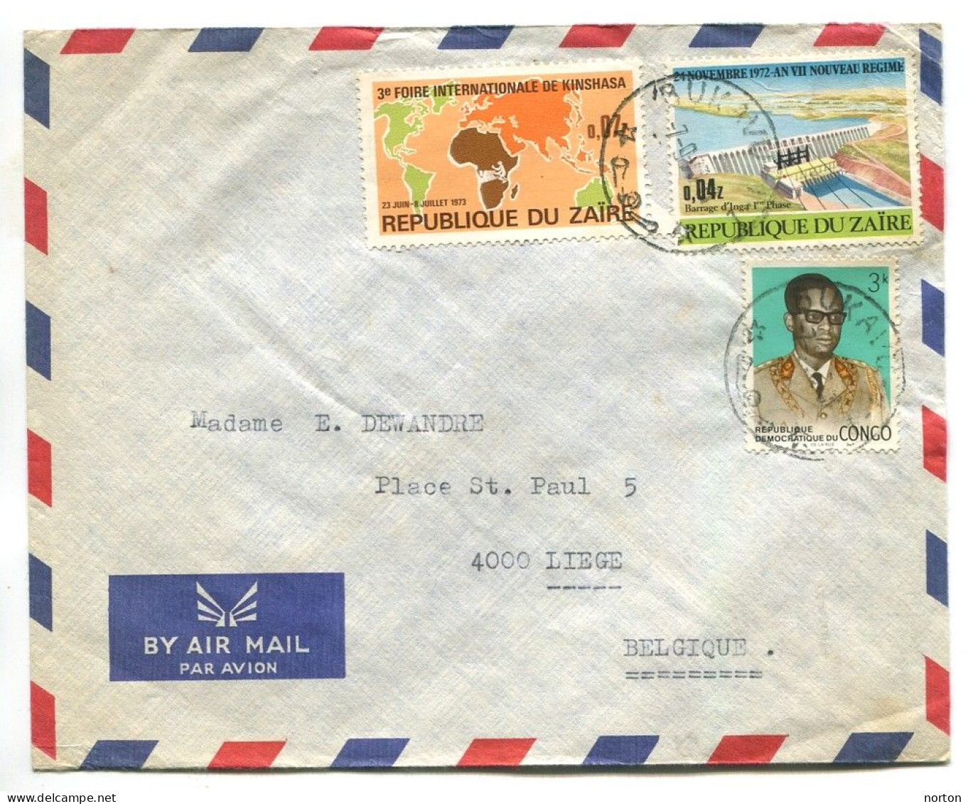 Congo Bukavu 1 Oblit. Keach 10(-I) Sur C.O.B 700+823+833 (Zaïre) Sur Lettre Vers Liège Le 07/09/1973 - Lettres & Documents