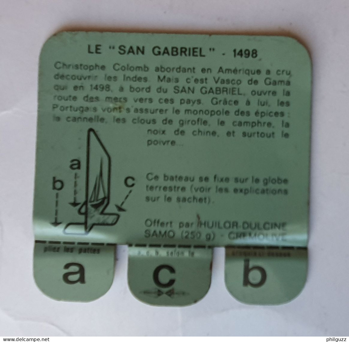 FIGURINE PUBLICITAIRE PLAQUE METAL HUILOR DULCINE SAMO MARINE BATEAUX 1962 LE SAN GABRIEL 1498 - Other & Unclassified