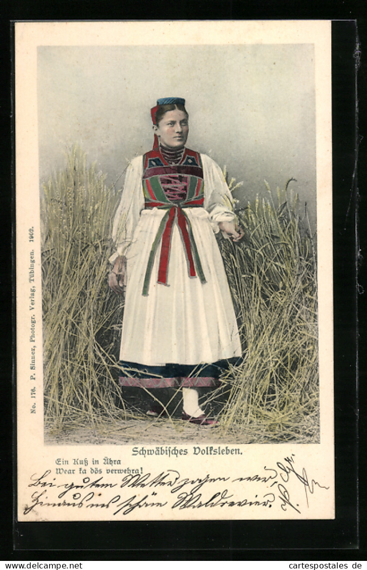 AK Eine Junge Frau In Schwäbischer Tracht Mit Kopfbedeckung  - Kostums
