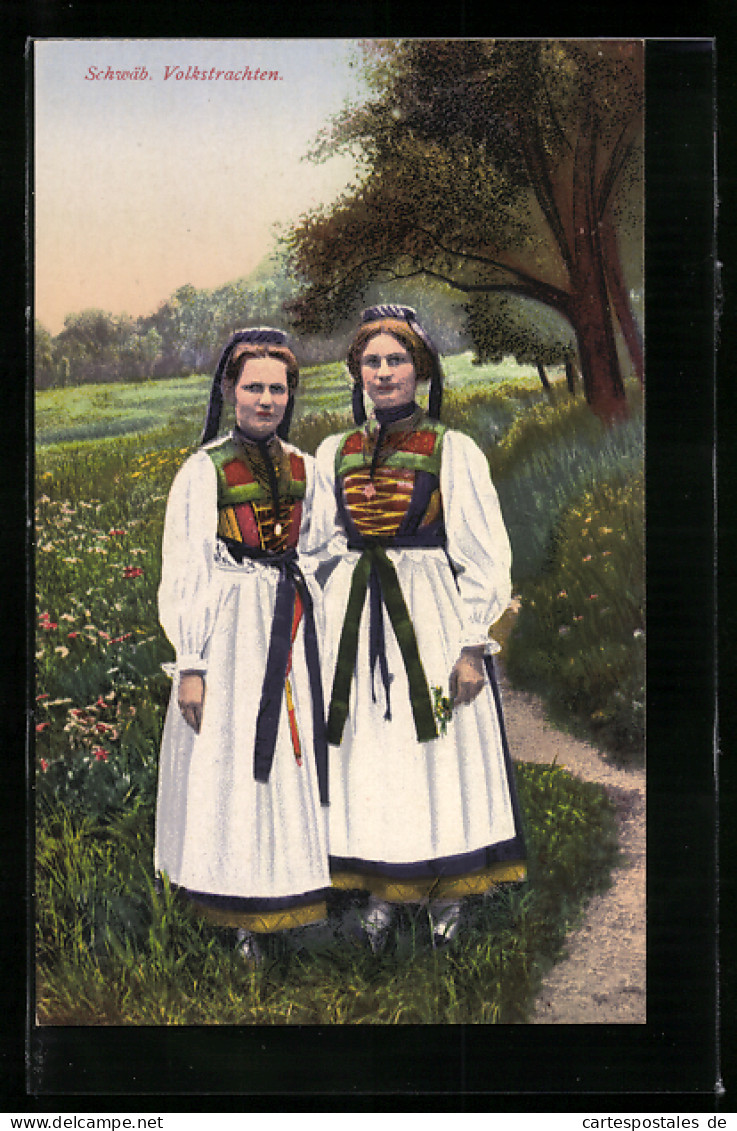 AK Zwei Frauen In Schwäbischer Tracht Auf Einem Feldweg  - Kostums