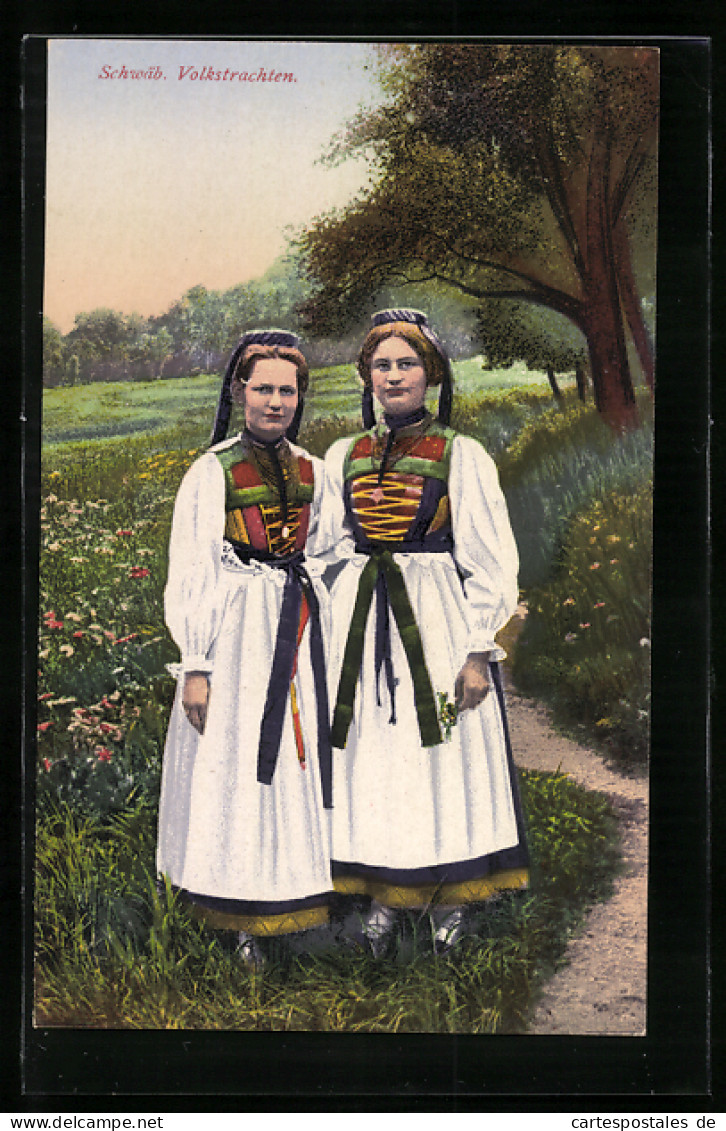 AK Mädchen In Schwäbischen Trachten  - Kostums