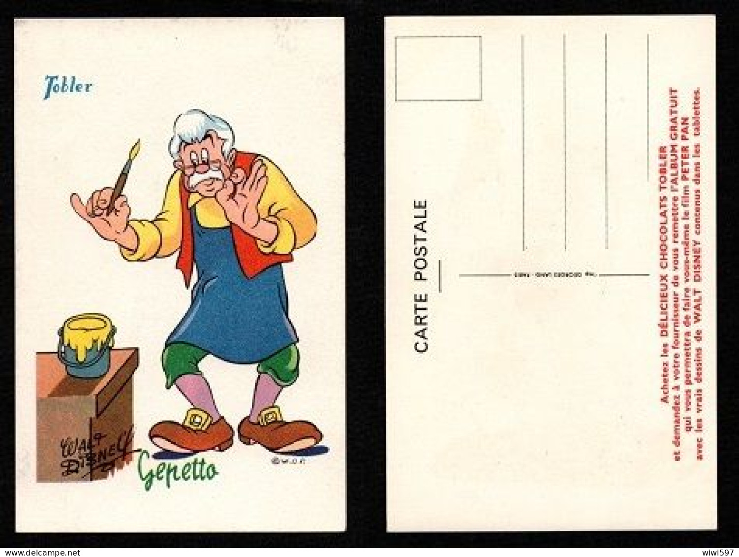 CARTE POSTALE ILLUSTRATEUR - WALT DISNEY - GEPETTO - SÉRIE PETER PAN - PUBLICITÉ POUR LE CHOCOLAT TOBLER - Autres & Non Classés