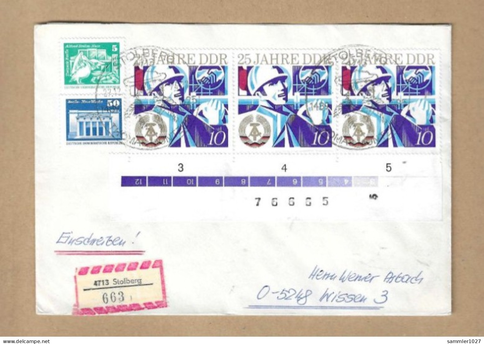 Los Vom 03.05 -  Einschreib-Briefumschlag Aus Stolberg 1974 Mit Zählnummern - Briefe U. Dokumente