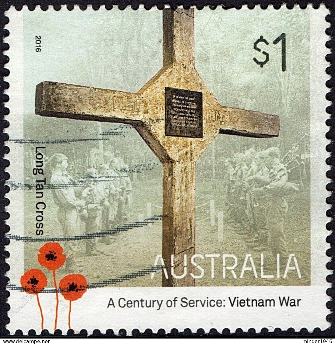 AUSTRALIA 2016 $1 Multicoloured, A Century Of Service-Vietnam War Long Tan Cross Used - Usados