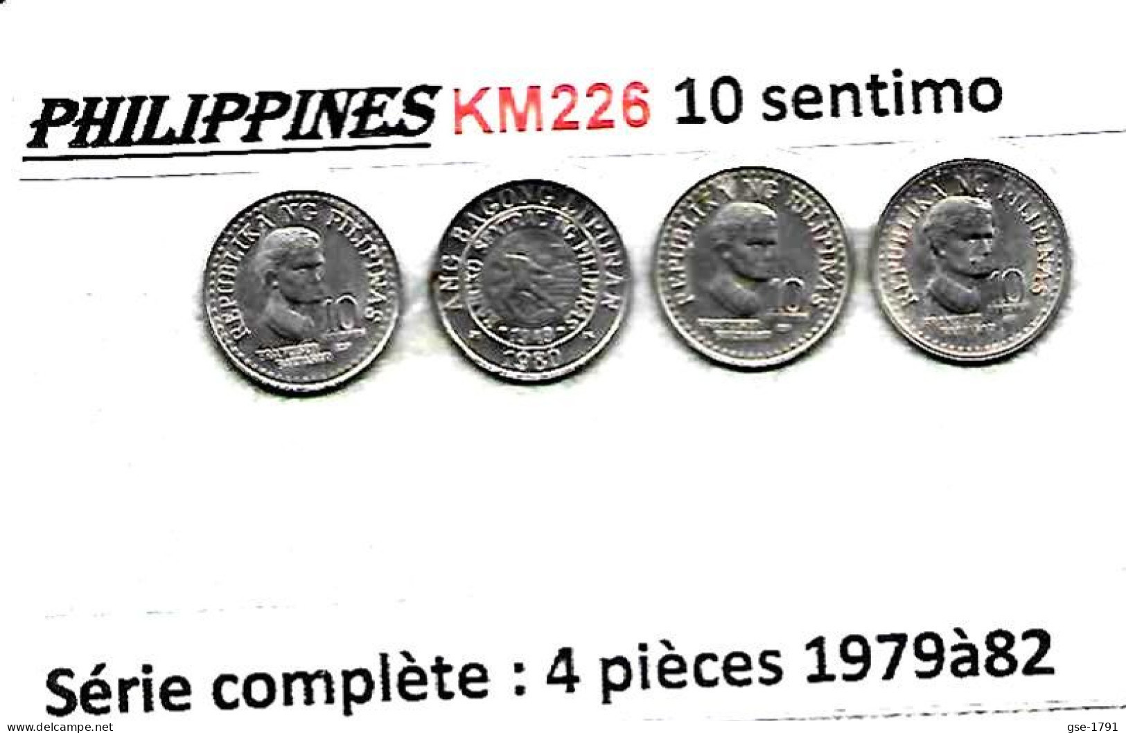 PHILIPPINES  Réforme Coinnage, 10 Sentimo, Baltasar KM 226, Série Complète  4 Pièces 1979 à 82  TTB - Filippijnen