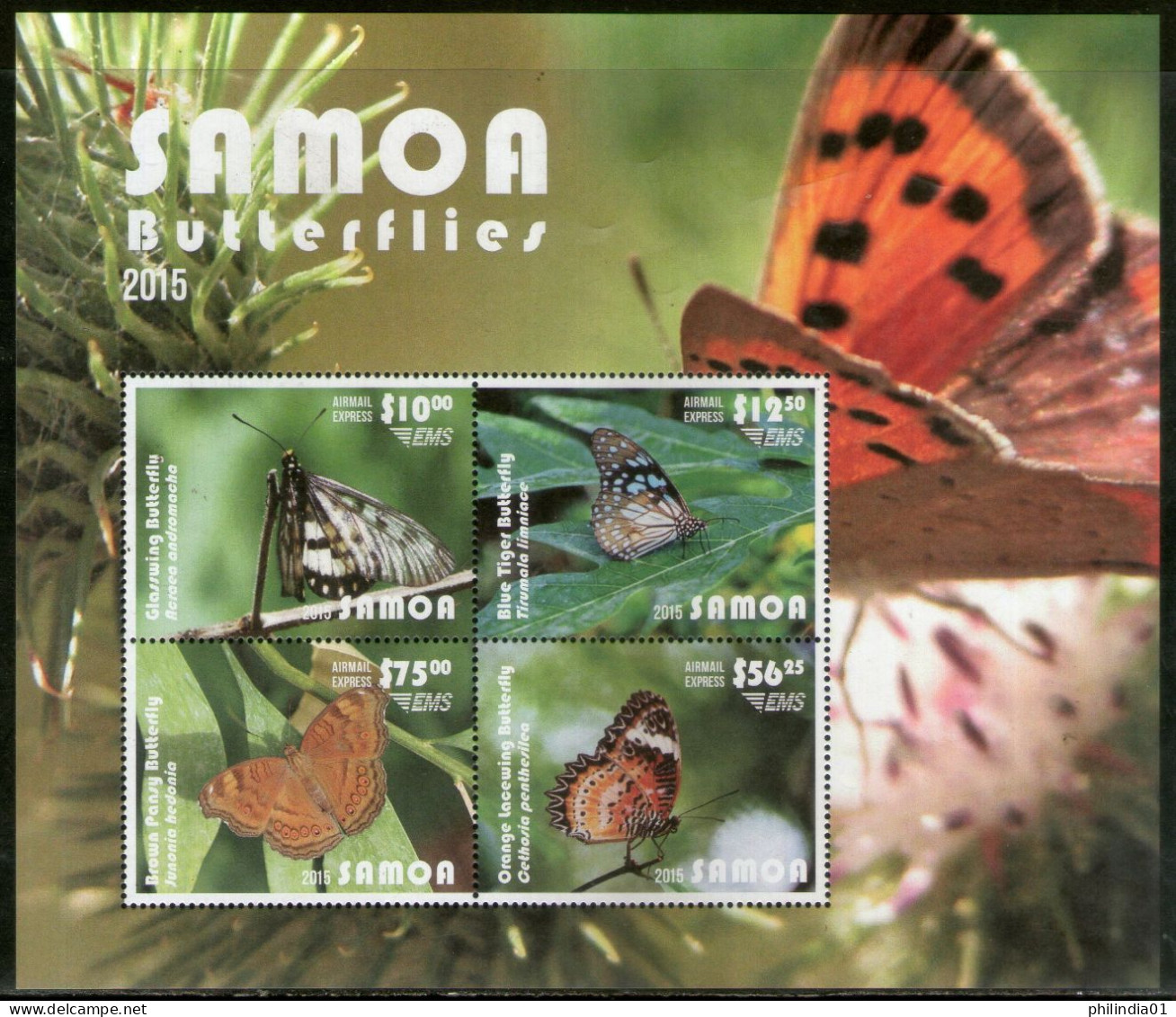 Samoa 2015 Butterflies Moth Insect Fauna Sc C14a M/s CV$115 MNH # 9105 - Papillons
