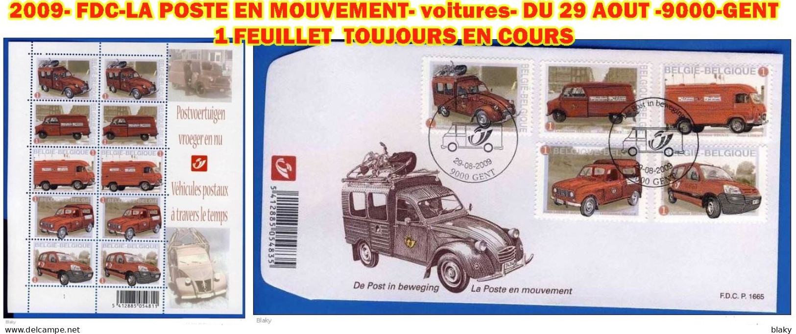 2009-  1 FDC-LA POSTE EN MOUVEMENT- Vehicules - DU 29 AOUT -9000-GENT- 1 Feuillet 10 Timbres Toujours Valables - 2001-2010