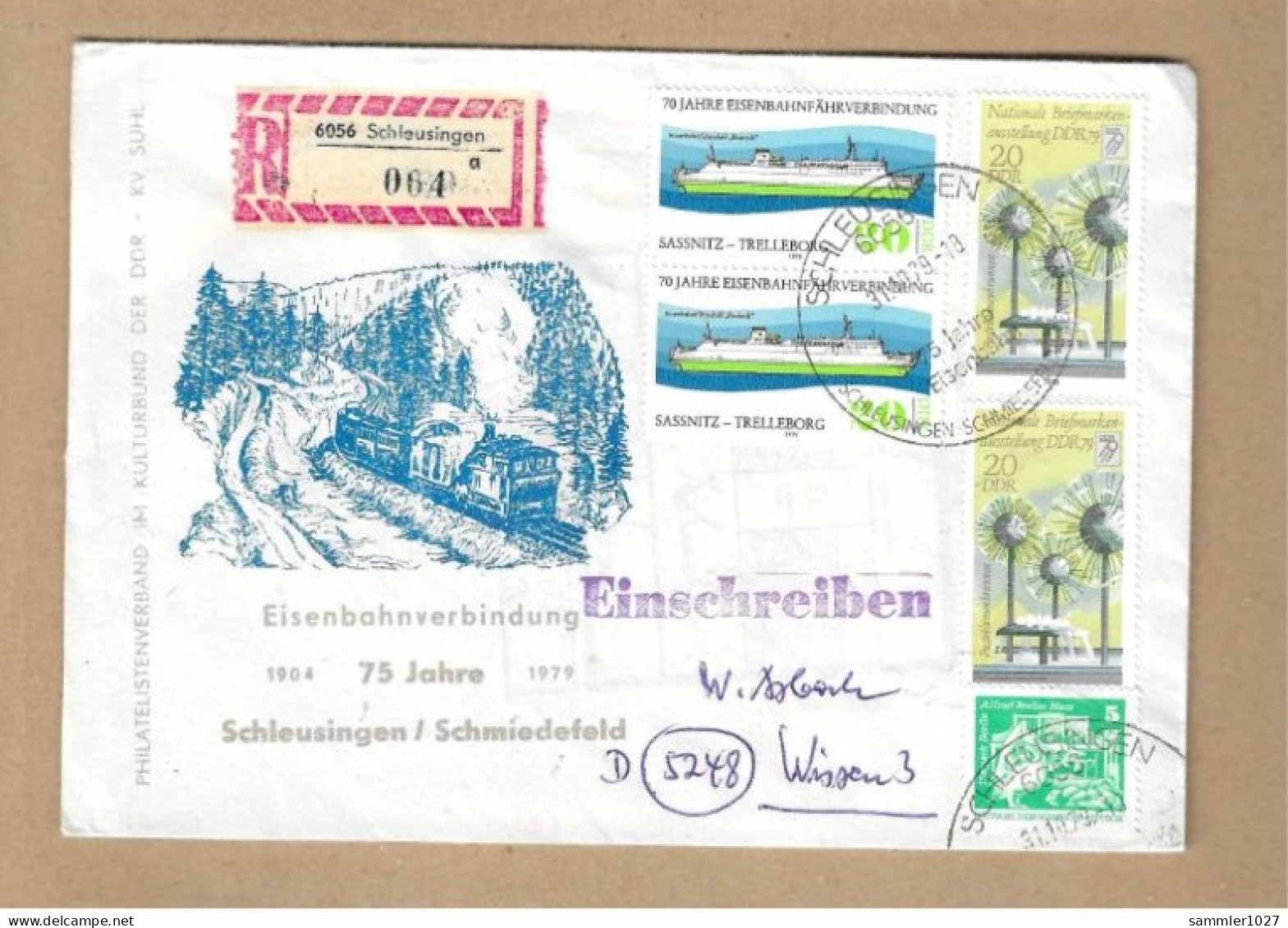 Los Vom 03.05 Einschreiben-Briefumschlag Aus Schleusingen  1979  Eisenbahn - Cartas & Documentos