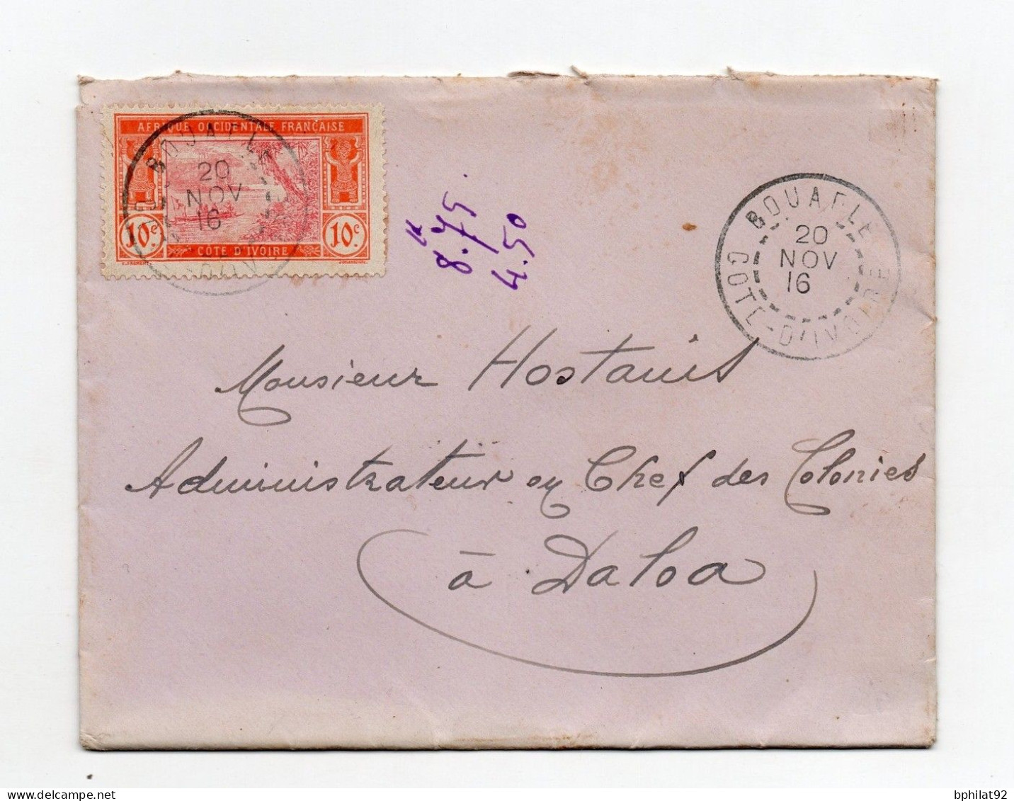 !!! COTE D'IVOIRE, LETTRE DE BOUAFLE DE 1916 POUR DALOA - Cartas & Documentos