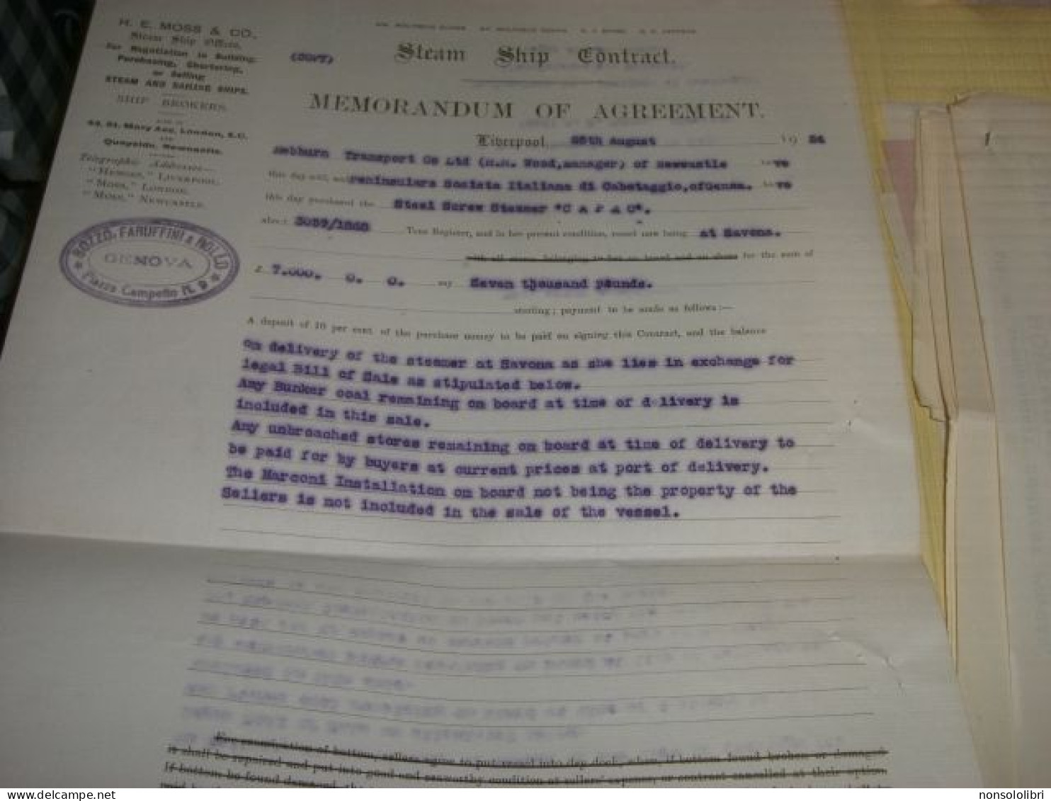 DOCUMENTO 1924 MEMORANDUM OF AGREEMENT 1924 LIVERPOOL - Historische Documenten