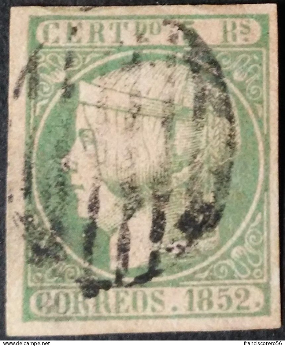 España: Año. 1852 - Nº- 15 (Isabel II. 5 Rs. Lujo, Sin Dentar.) Matasello Parrilla Negra. - Gebruikt