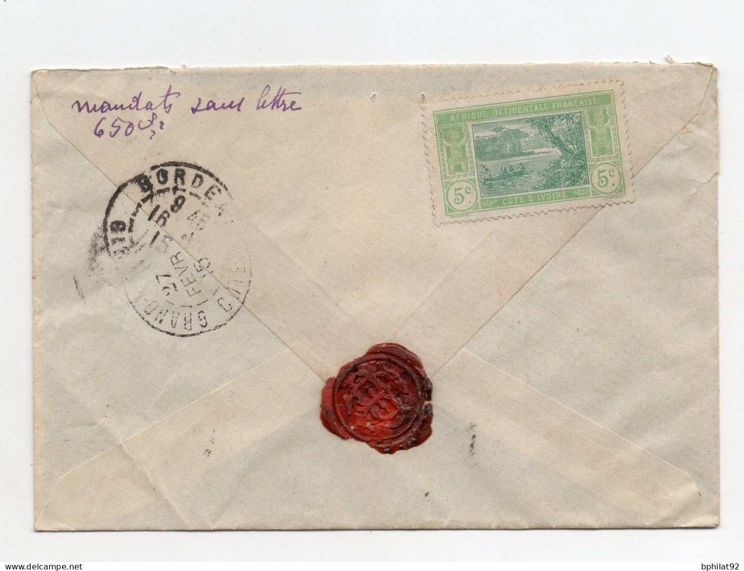 !!! COTE D'IVOIRE, LETTRE RECOMMANDEE DE TOUMODI POUR BORDEAUX DE 1915 - Covers & Documents