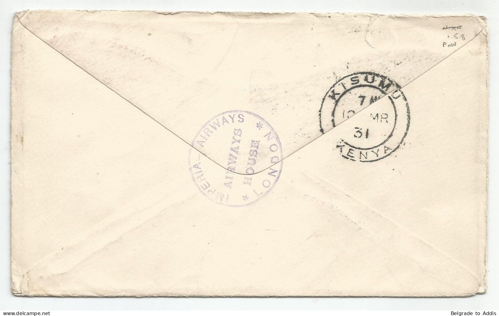 Great Britain Cover First Air Mail England - Africa Imperial Airways Kenya Kisumu 1931 - Brieven En Documenten