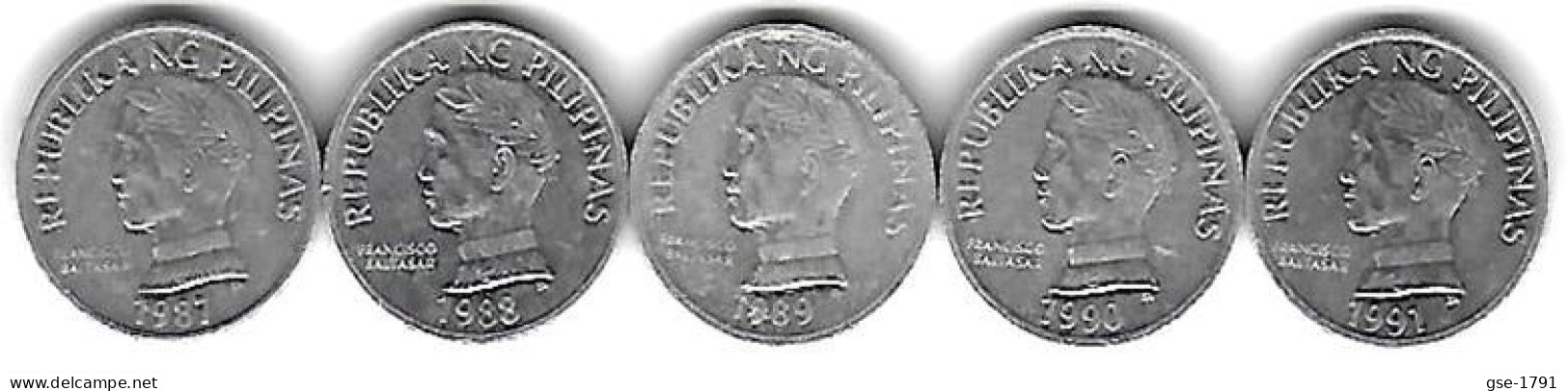 PHILIPPINES  Réforme Coinnage, 10 Sentimo, Baltasar Alu  KM 240. 2,   5 Pièces 1987- 88- 89- 90- 91  TTB - Philippines