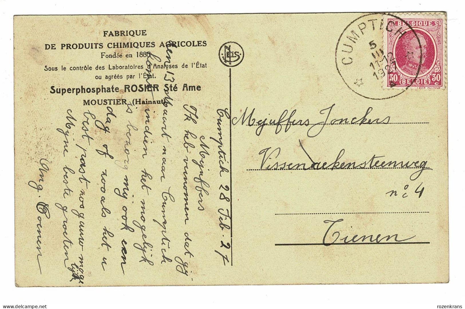 Moustier Frasnes-lez-Anvaing Fabrique De Produits Chimiques Agricoles Vue Générale Des Usines Rosier En 1912 - Frasnes-lez-Anvaing