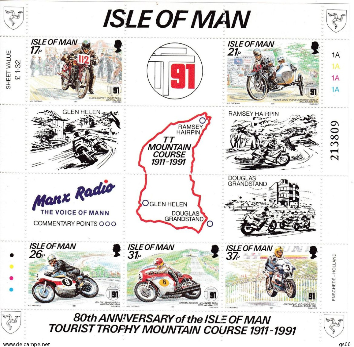 Man, 1991, 468/72 Block 15,  MNH **, 80 Jahre Tourist-Trophy-Bergkurs. - Isle Of Man