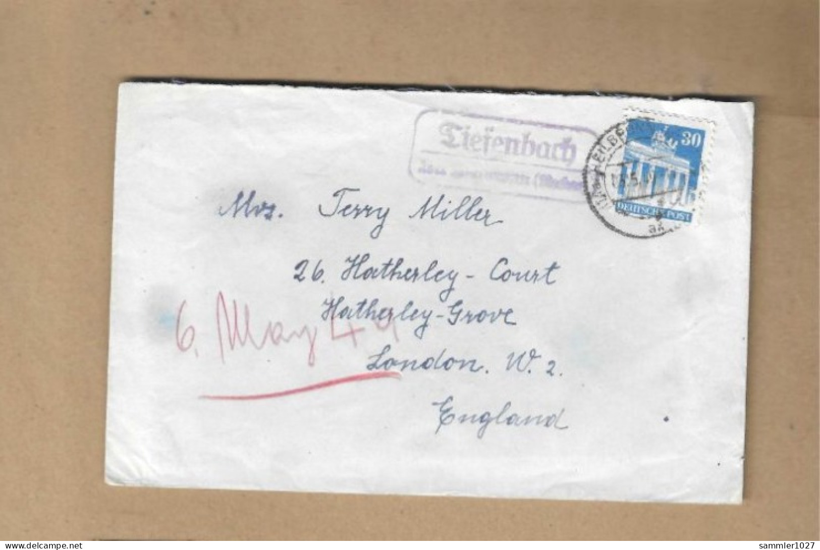 Los Vom 03.05 Briefumschlag Aus Tiefenbach Kreis Mosbach/Baden 1949 - Briefe U. Dokumente